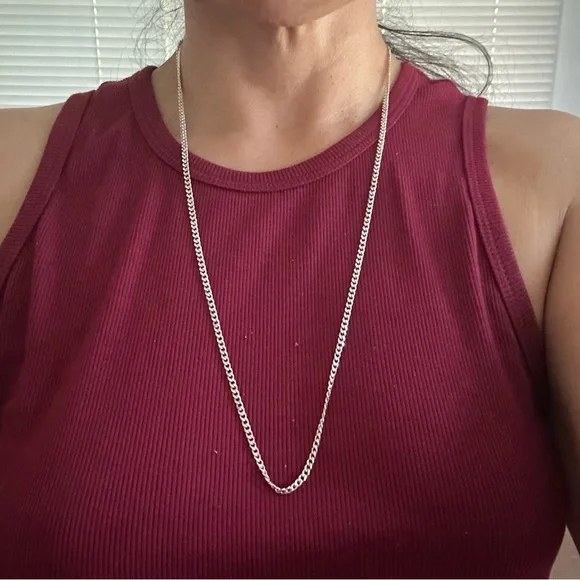 .925 Silver Curb Chain Necklace 28” - Picture 7 of 8